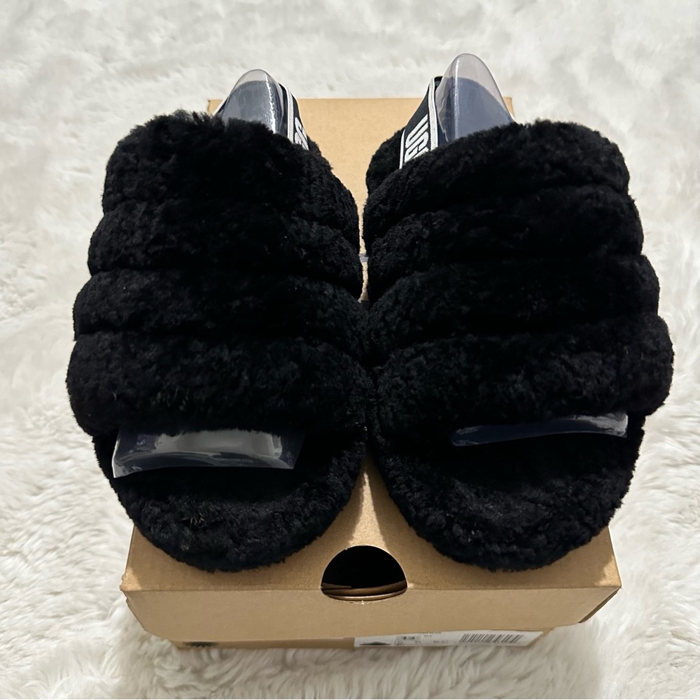 UGG Little Girl Fluff Yeah Black Shoes/Slippers Size 13